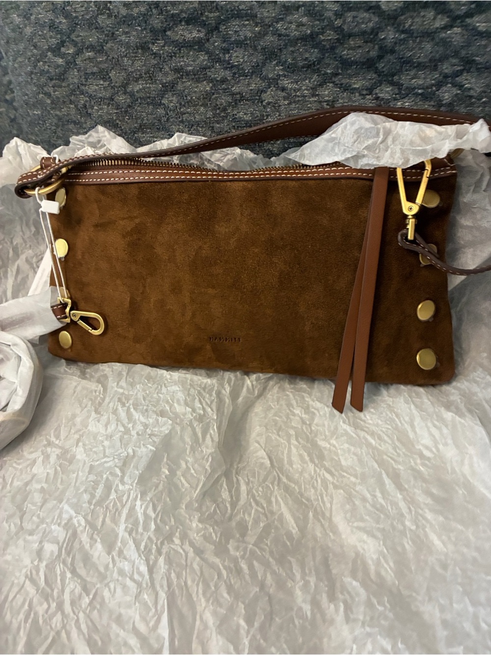 Suede in Chestnut Brown with Gold Accents